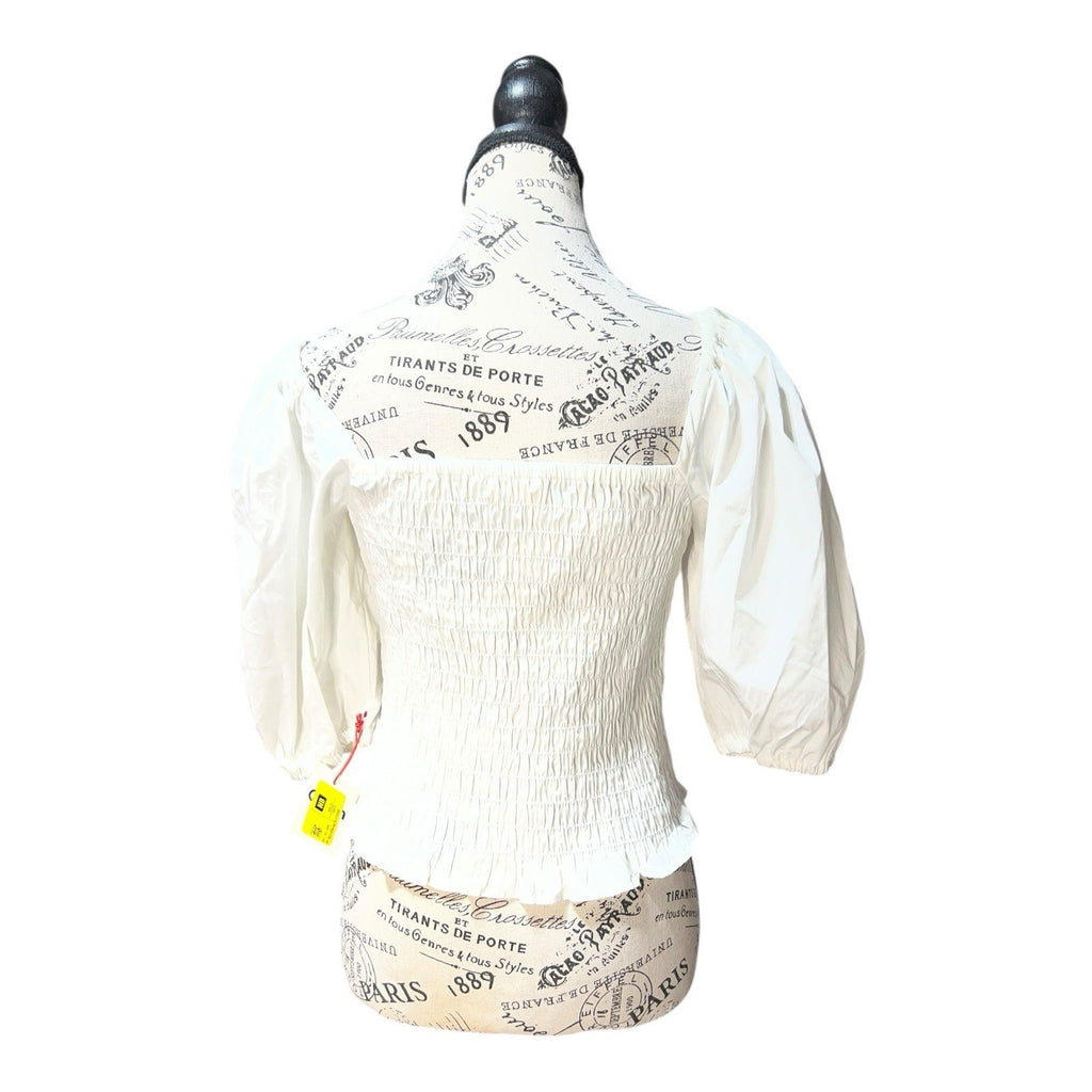 Open Edit Smocked White Cropped Top Women’s Shirt Size S