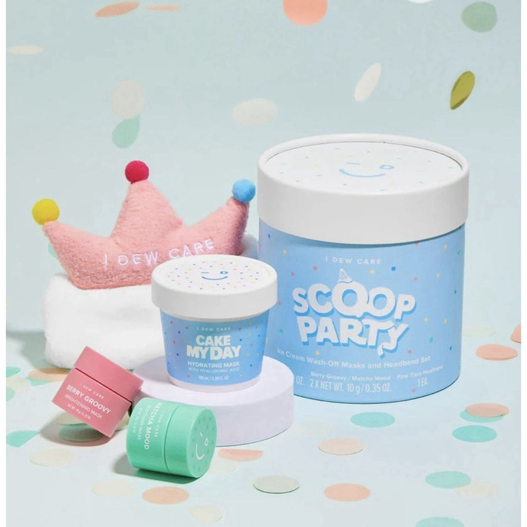 NEW I Dew Care! Scoop Ice Cream Party Face Mask Set of 3 & Tiara Headband!