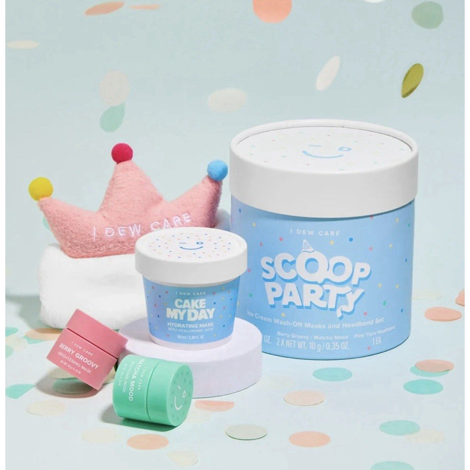 NEW I Dew Care! Scoop Ice Cream Party Face Mask Set of 3 & Tiara Headband!