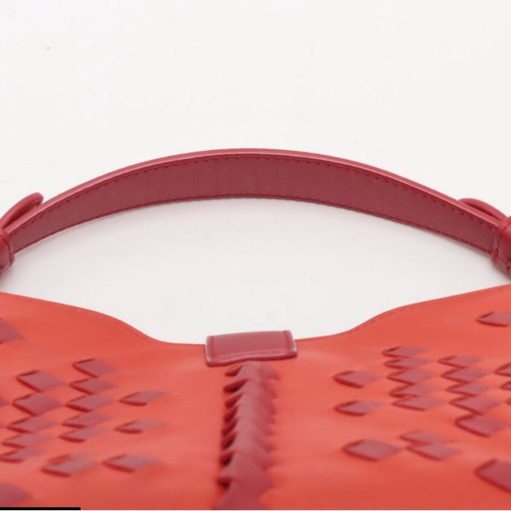 Bottega Veneta Orange and Maroon Woven Leather crossbody Bag Pre Owned