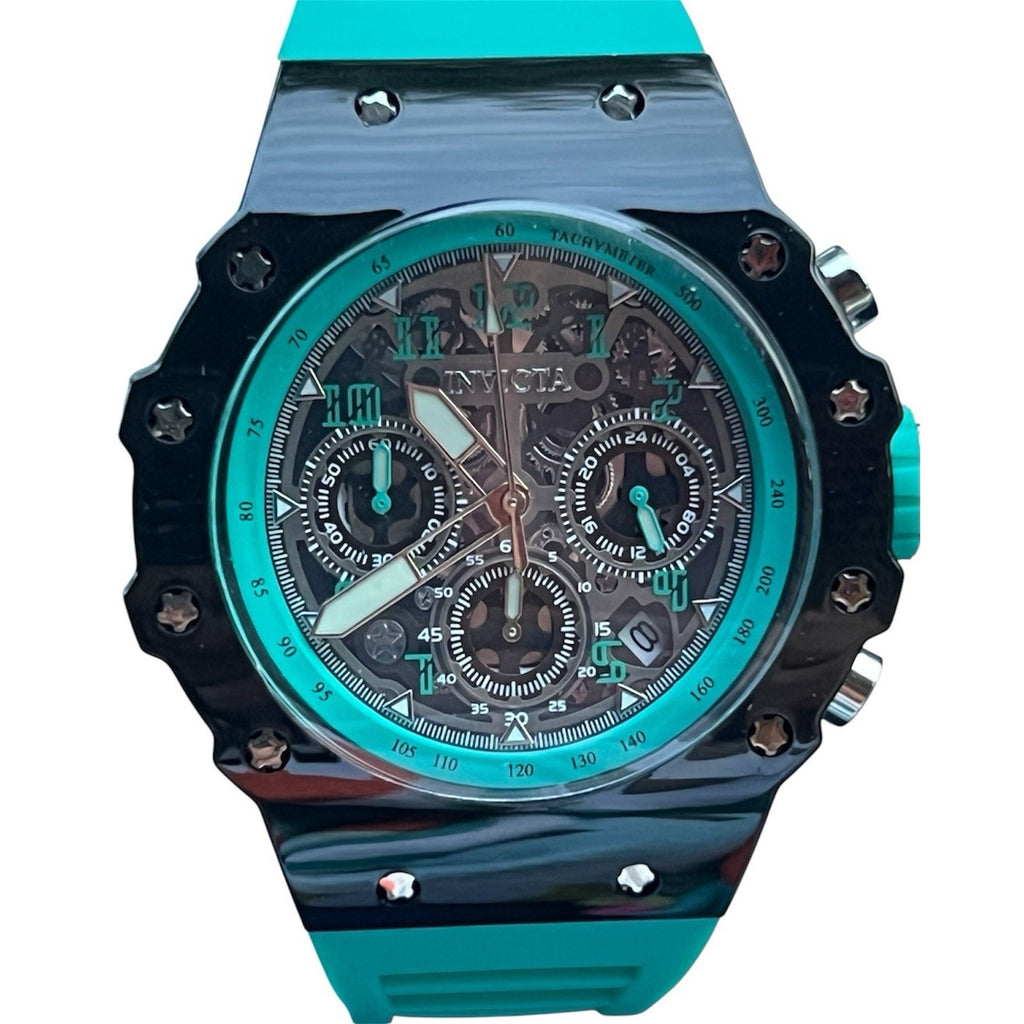 Invicta Racing model 69687 wristwatch Teal Silicone Band And Black Face 40 MM