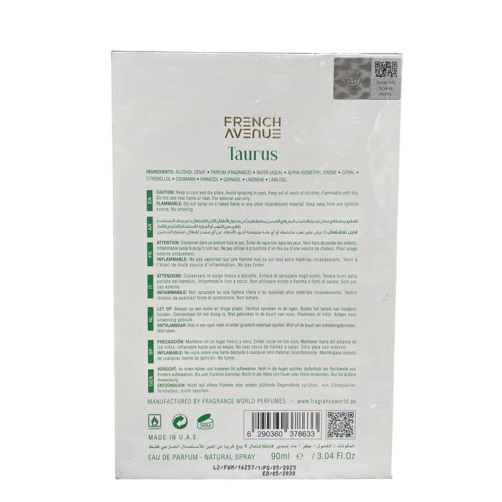 French Avenue Genesis Taurus Eau De Parfum 3.04 Oz New In Sealed Box