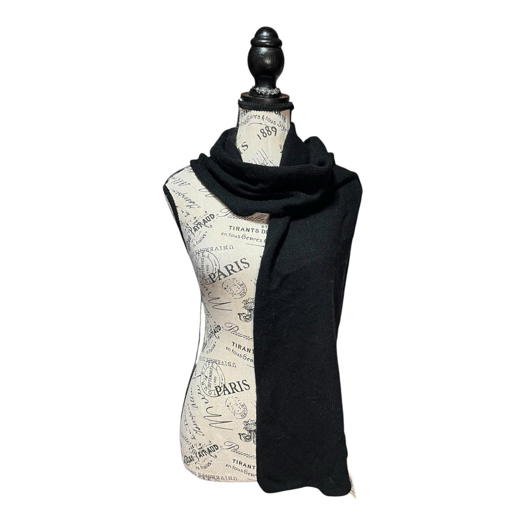 Portolano 100% Cashmere Black Knit Scarf 72x10 New