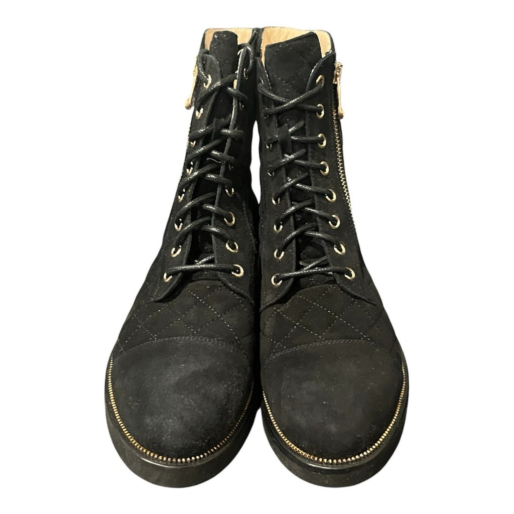 Ron White Black Suede Quilted Combat Boots Women’s Shoe Size EU 39 New