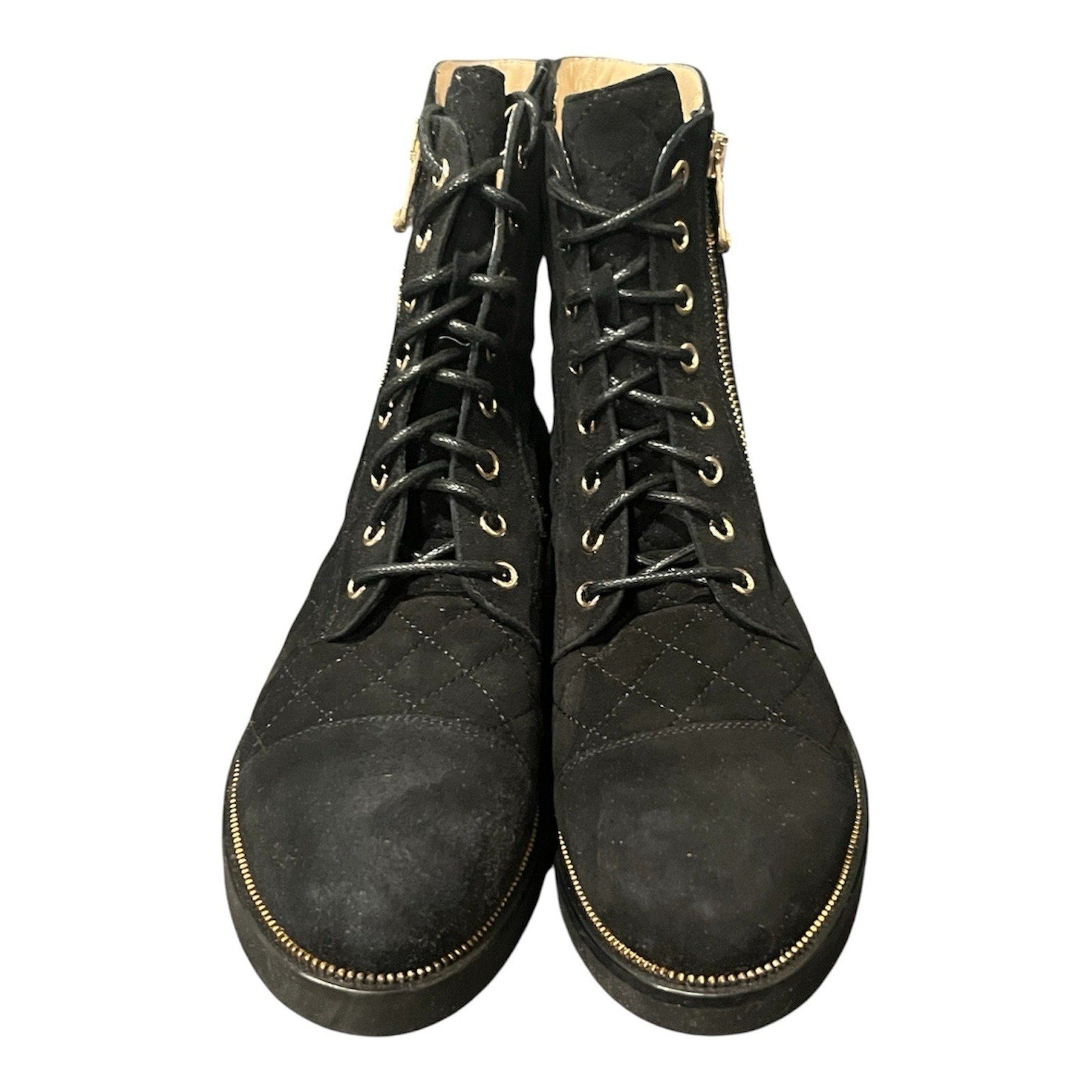 Ron White Black Suede Quilted Combat Boots Women’s Shoe Size EU 39 New