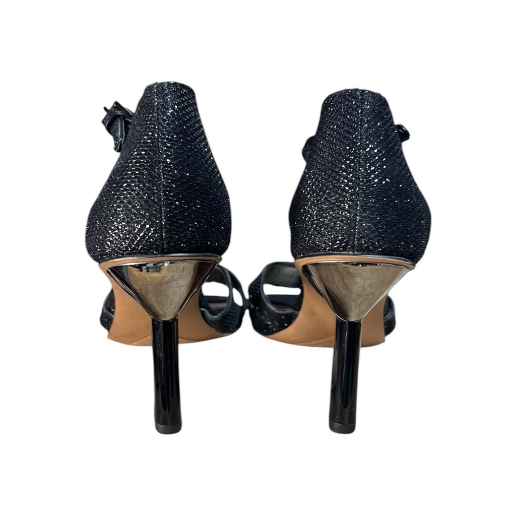 Franco Sarto Rania 2 stiletto cut-out heels in black sparkle glitter US Size 8
