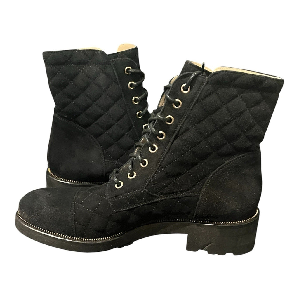 Ron White Black Suede Quilted Combat Boots Women’s Shoe Size EU 39 New