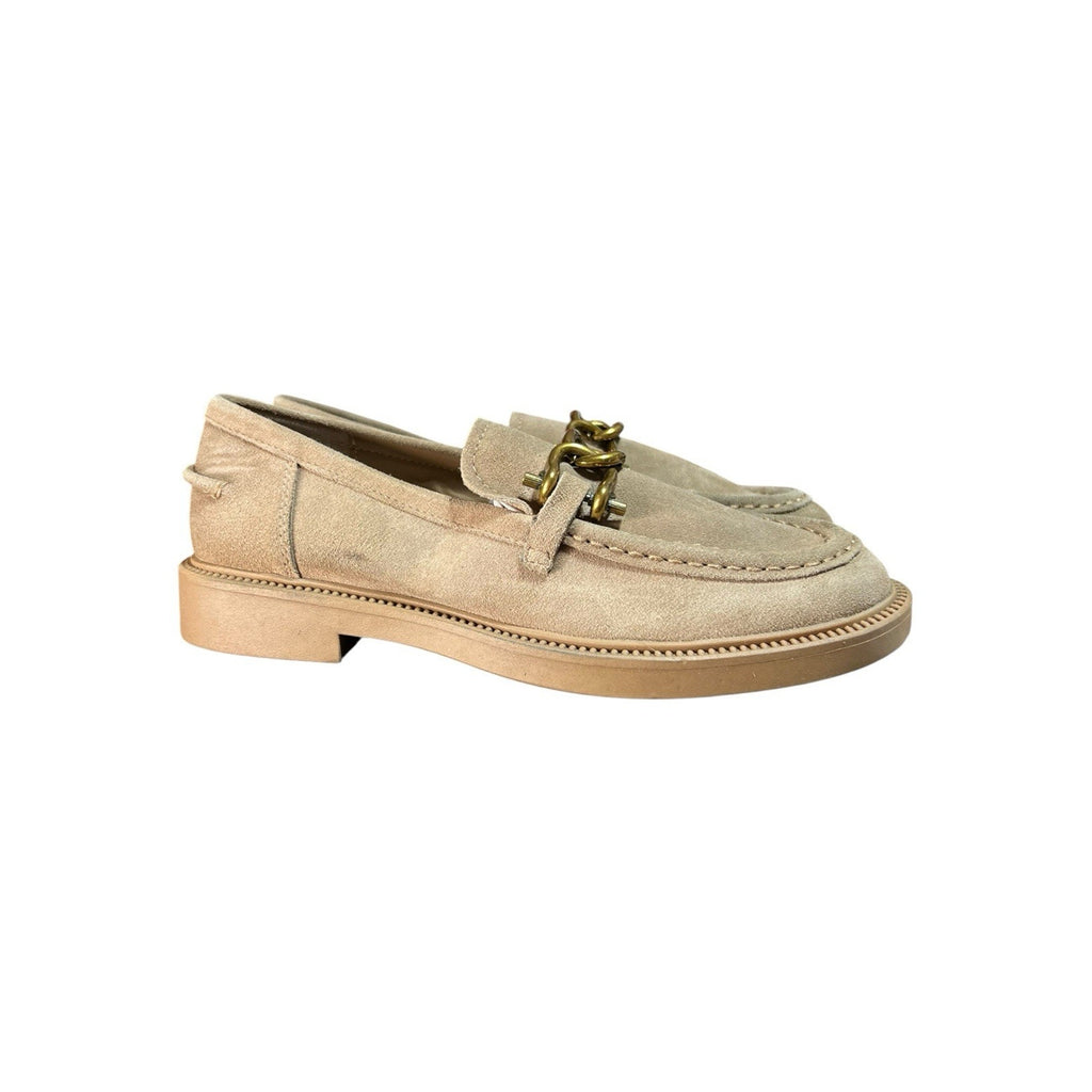 Steve Madden Karmine Suede Loafers Tan With Gold Chain Size 9M