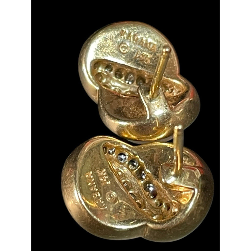 Kabana 14k Gold Mother-of-Pearl & Diamond Swirl Earrings - Signed, Vintage 8.1 G
