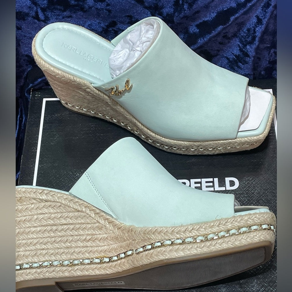Karl Lagerfeld Paris Corissa Mint Blue wedge Sandals NWB women’s shoe size 8