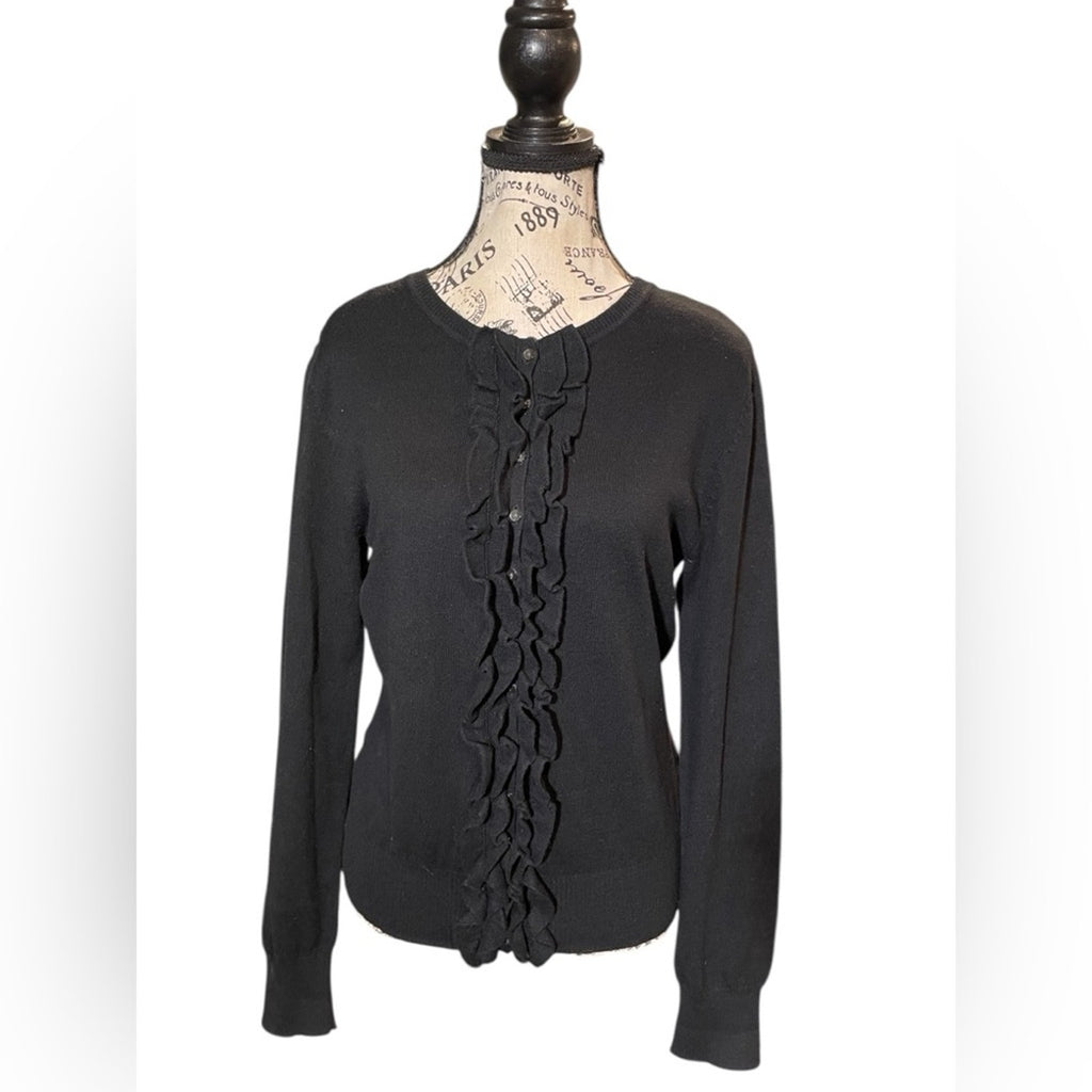Tommy‎ Hilfger Cardigan Sweater Black Cotton Cashmere Blend Women's M