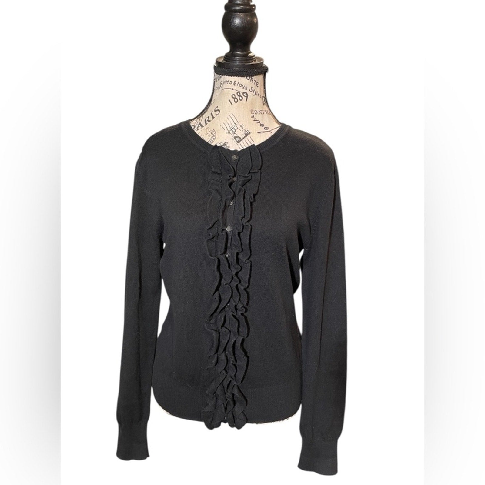 Tommy‎ Hilfger Cardigan Sweater Black Cotton Cashmere Blend Women's M