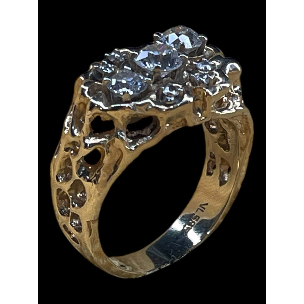 Brutalist Style 14K Yellow Gold Diamond Cluster Marked VL Sz 9 10.7 Grams