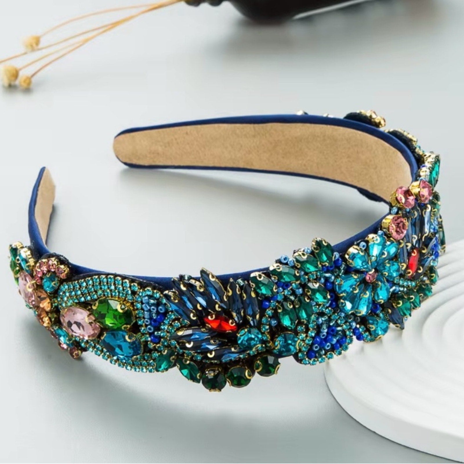 Embellished Blue and Green Headband
