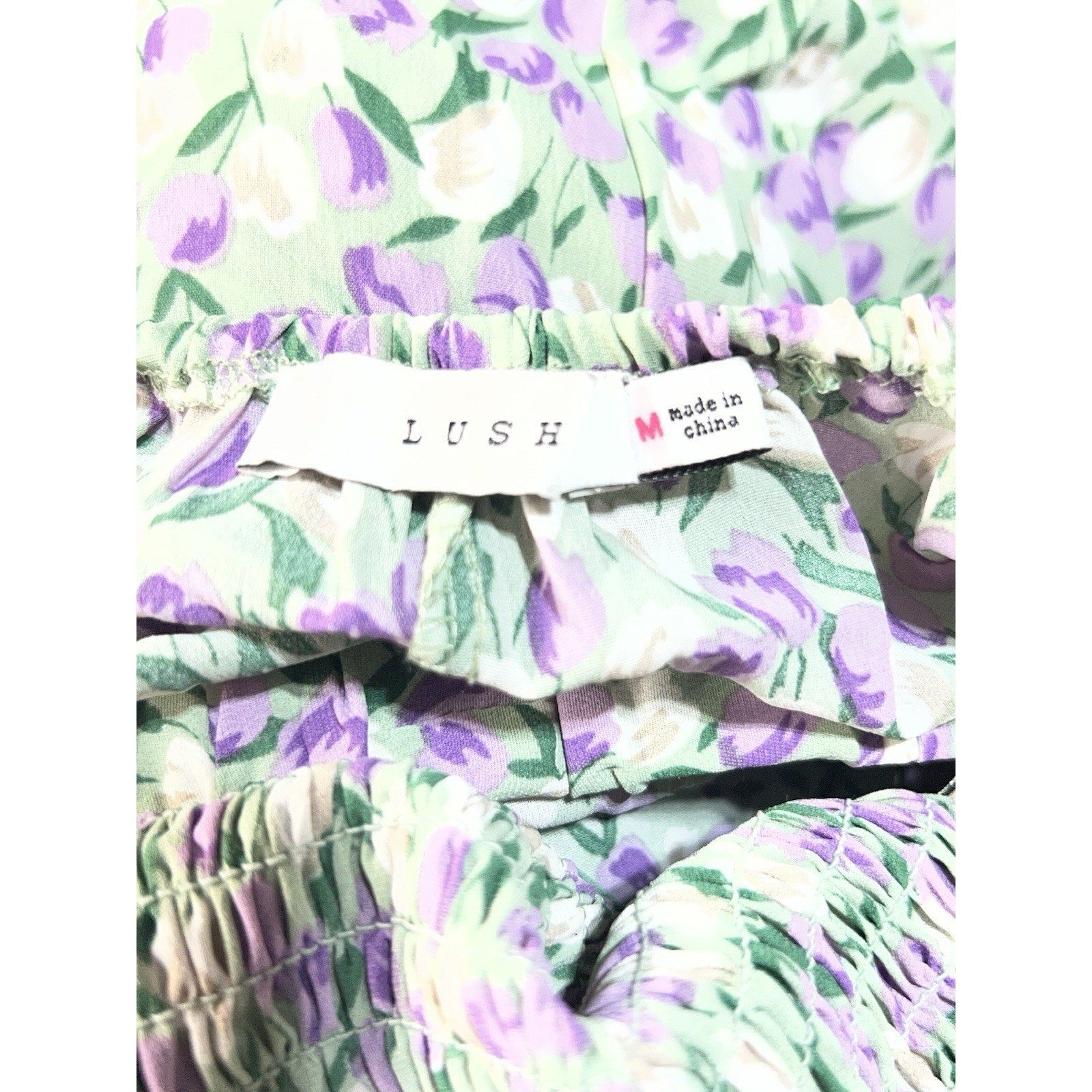 Lush floral print puff sleeve smocked square neck midi dress Size M