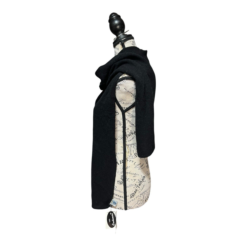 Portolano 100% Cashmere Black Knit Scarf 72x10 New