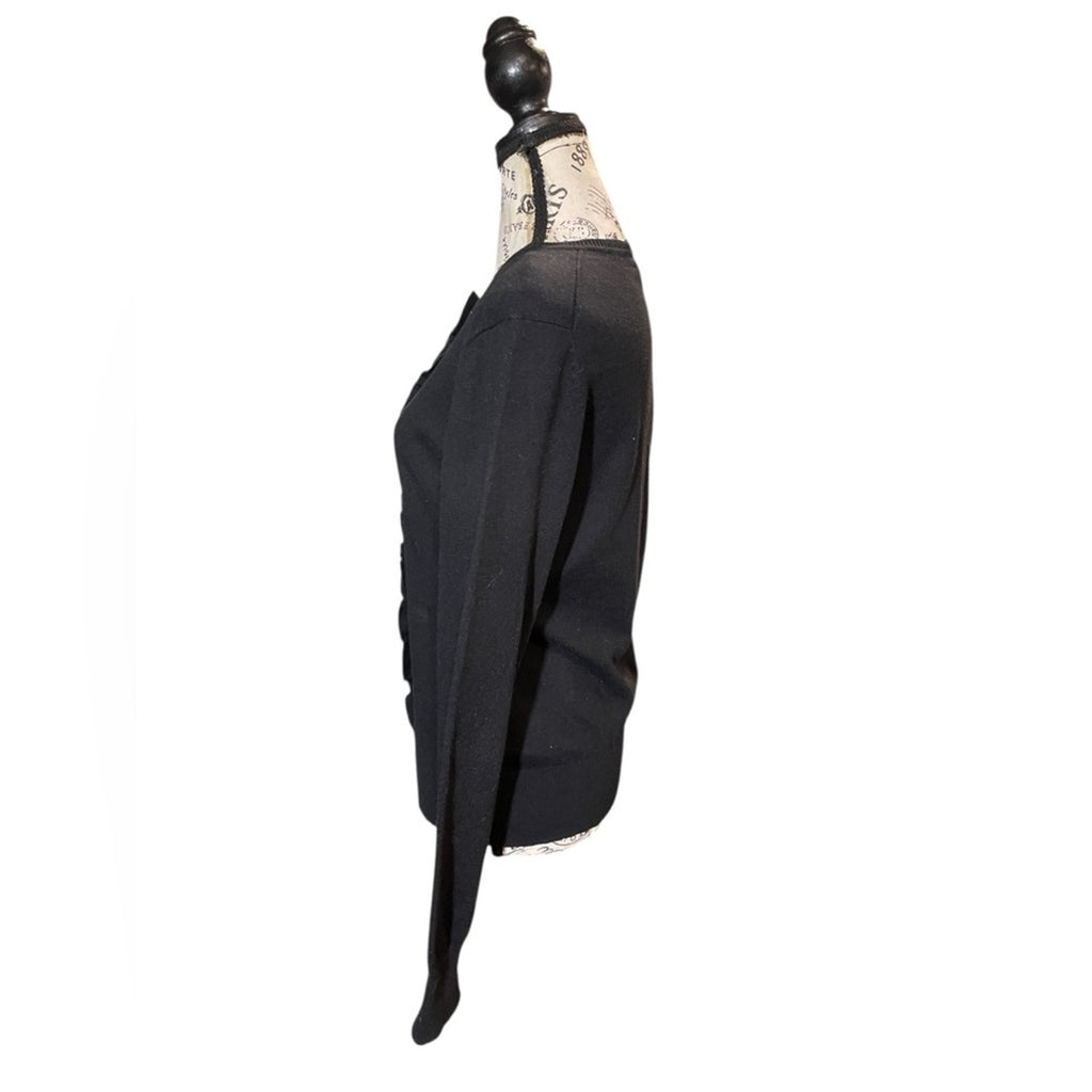 Tommy‎ Hilfger Cardigan Sweater Black Cotton Cashmere Blend Women's M