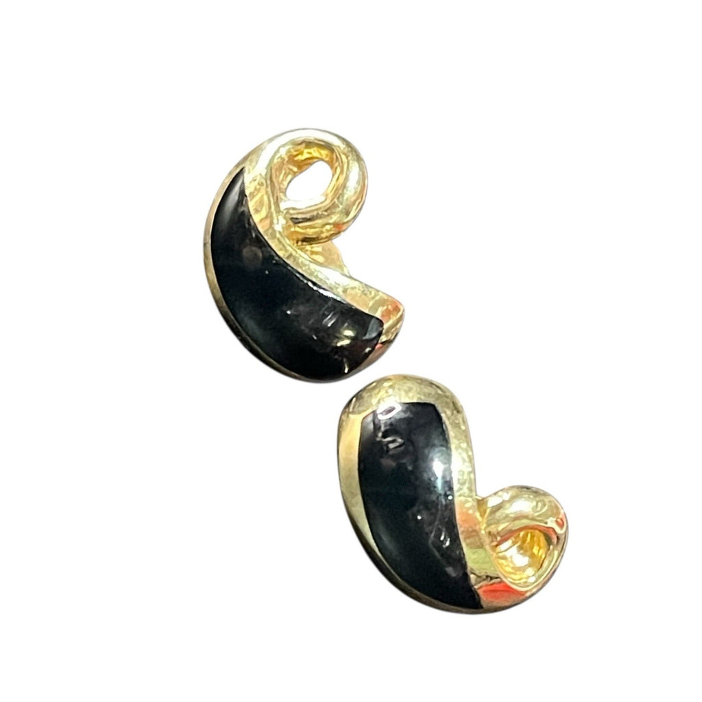 Vintage Kabana Black Onyx Inlay 14 K Yellow Gold Earring