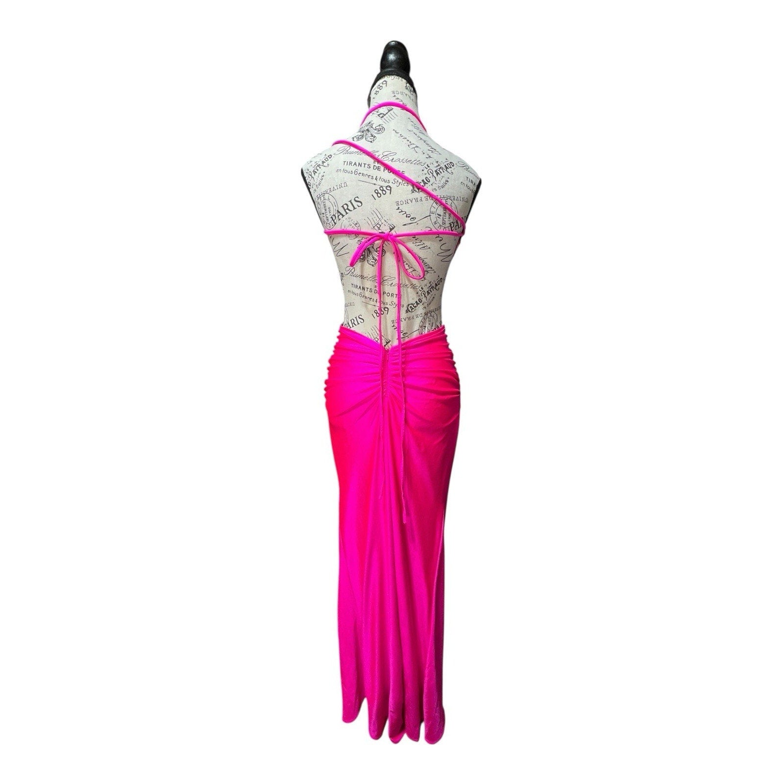 La Femme Hot Pink Body Contour Maxi Dress Size 8 NWT