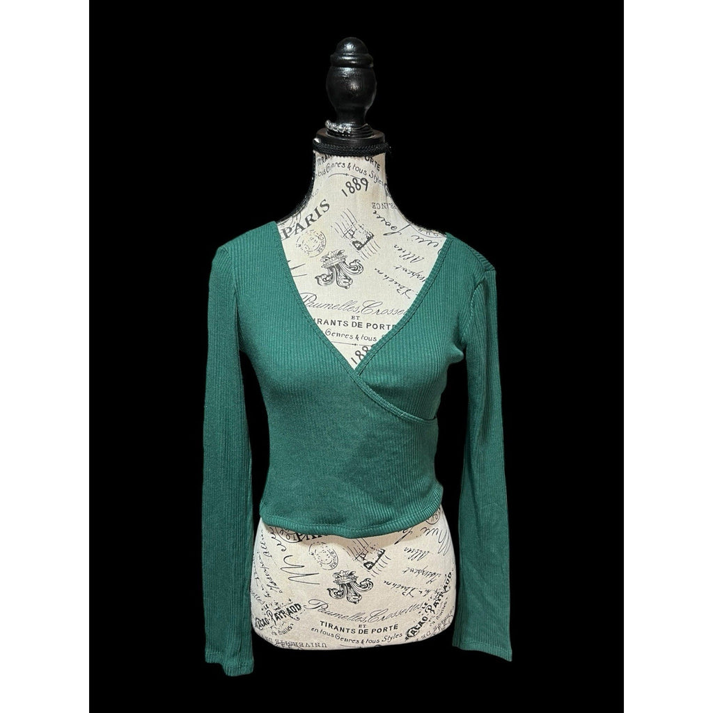 BDG Green Faux Wrap Cropped Shirt Women’s Size S NWT