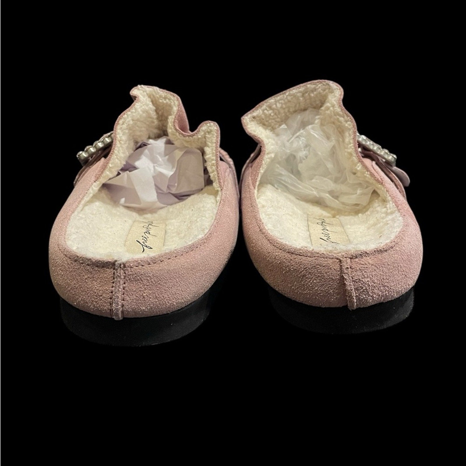 Free People Pink Suede Loafers with Rhinestone Buckle NWOT Size 7.5