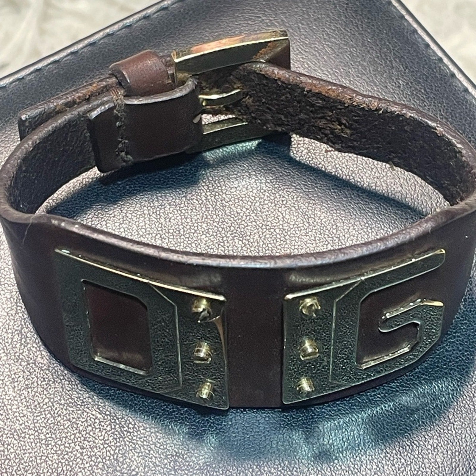 Dolce & Gabbana Brown Leather Wide adjustable buckle bracelet with COA