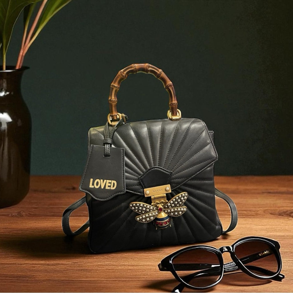 Gucci Queen Margaret Black Leather Handbag / Backpack with Bamboo Handle