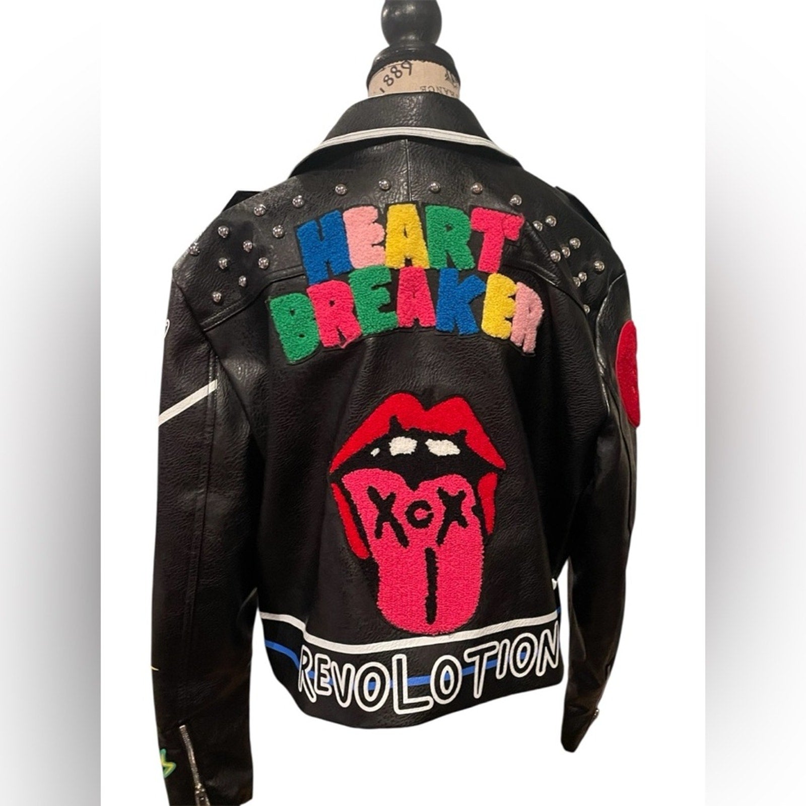 Azalea Wang Black Studded Graphic Moto Jacket