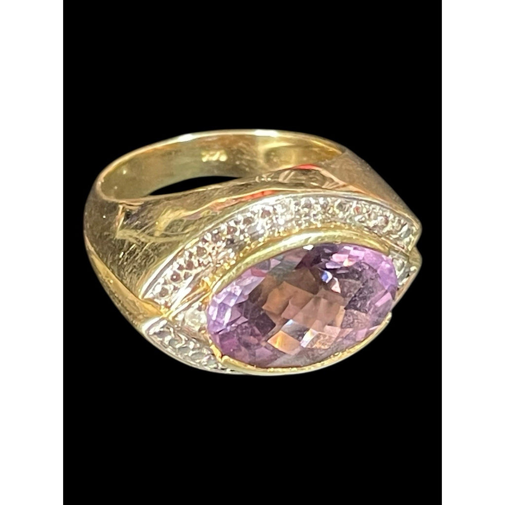 Vintage 14k Gold Diamond And Amethyst Ring 7 Grams Size 7