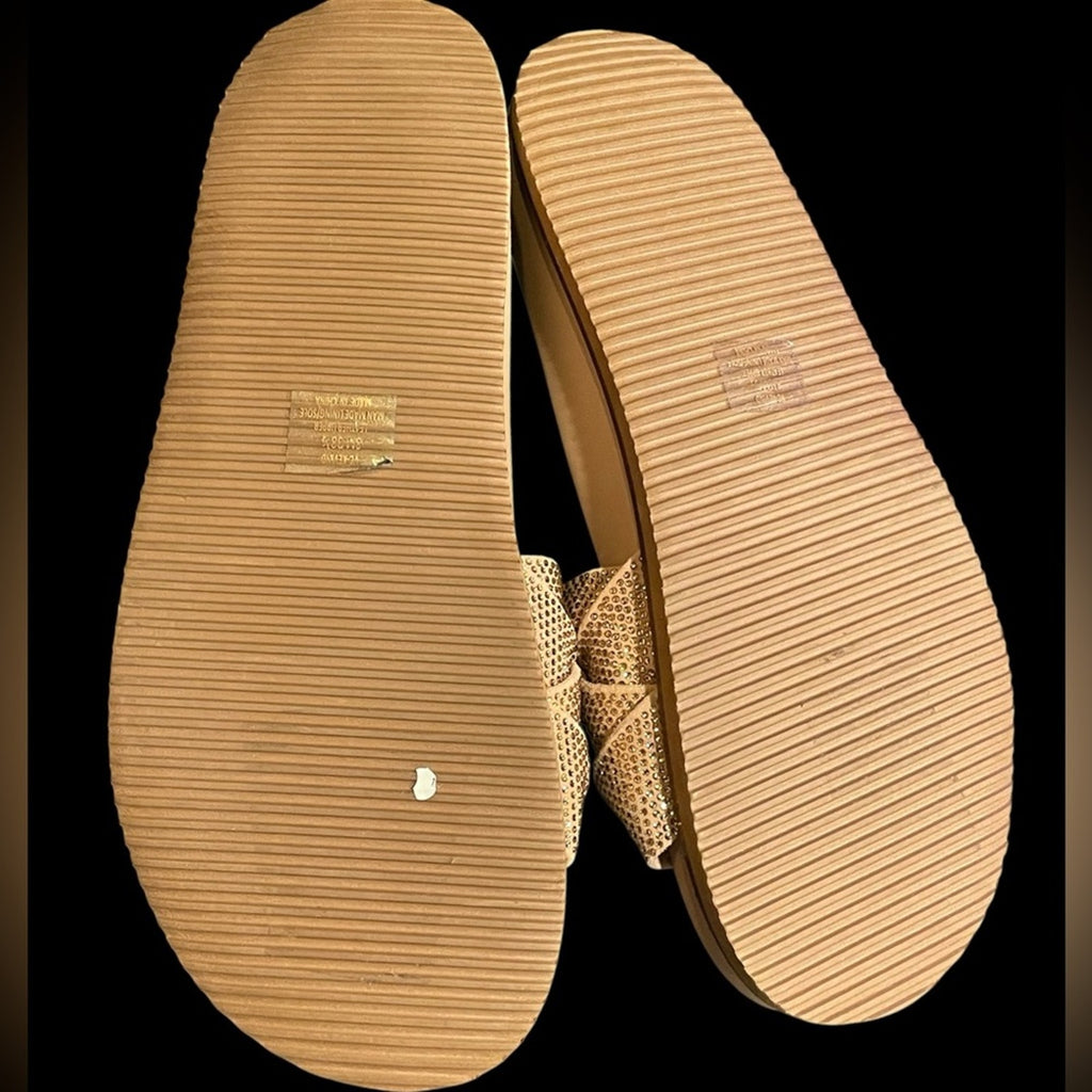 Vince Camuto Women's Tan with Gold Rhinestone Slide Sandals NWOT Size 8