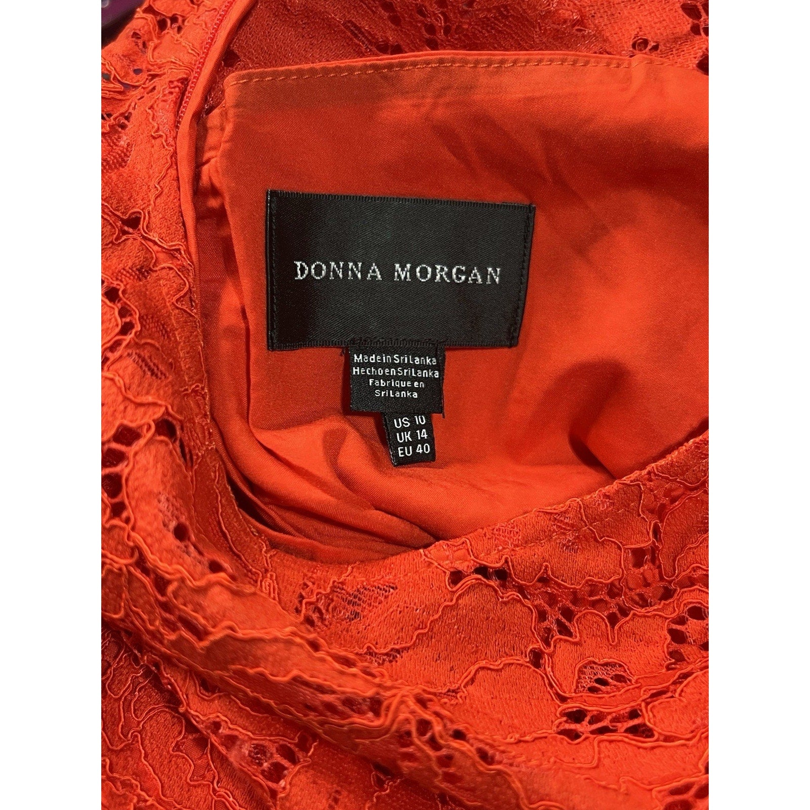 Donna Morgan Body Contour Orange Lace Dress Women’s Size 10 NWT