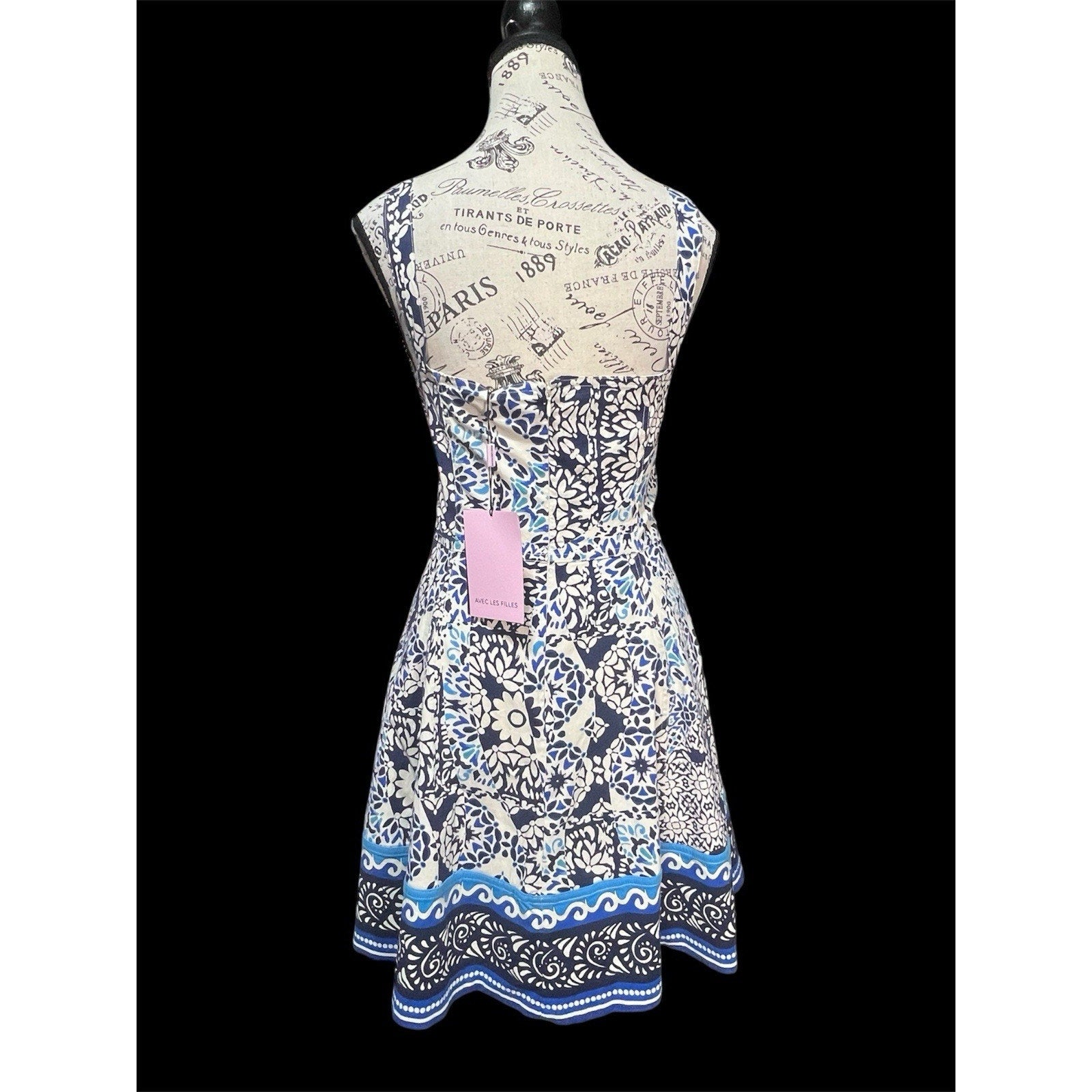 Avec Les Fillies Blue And White Dress Size 14 New $MSRP $158