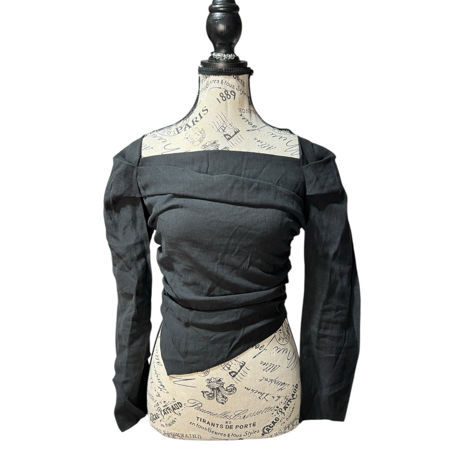 Topshop Size 4 Black Long Sleeve Blouse With Side Zipper