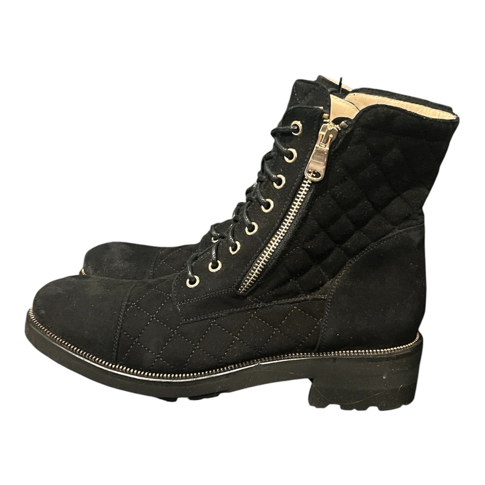 Ron White Black Suede Quilted Combat Boots Women’s Shoe Size EU 39 New