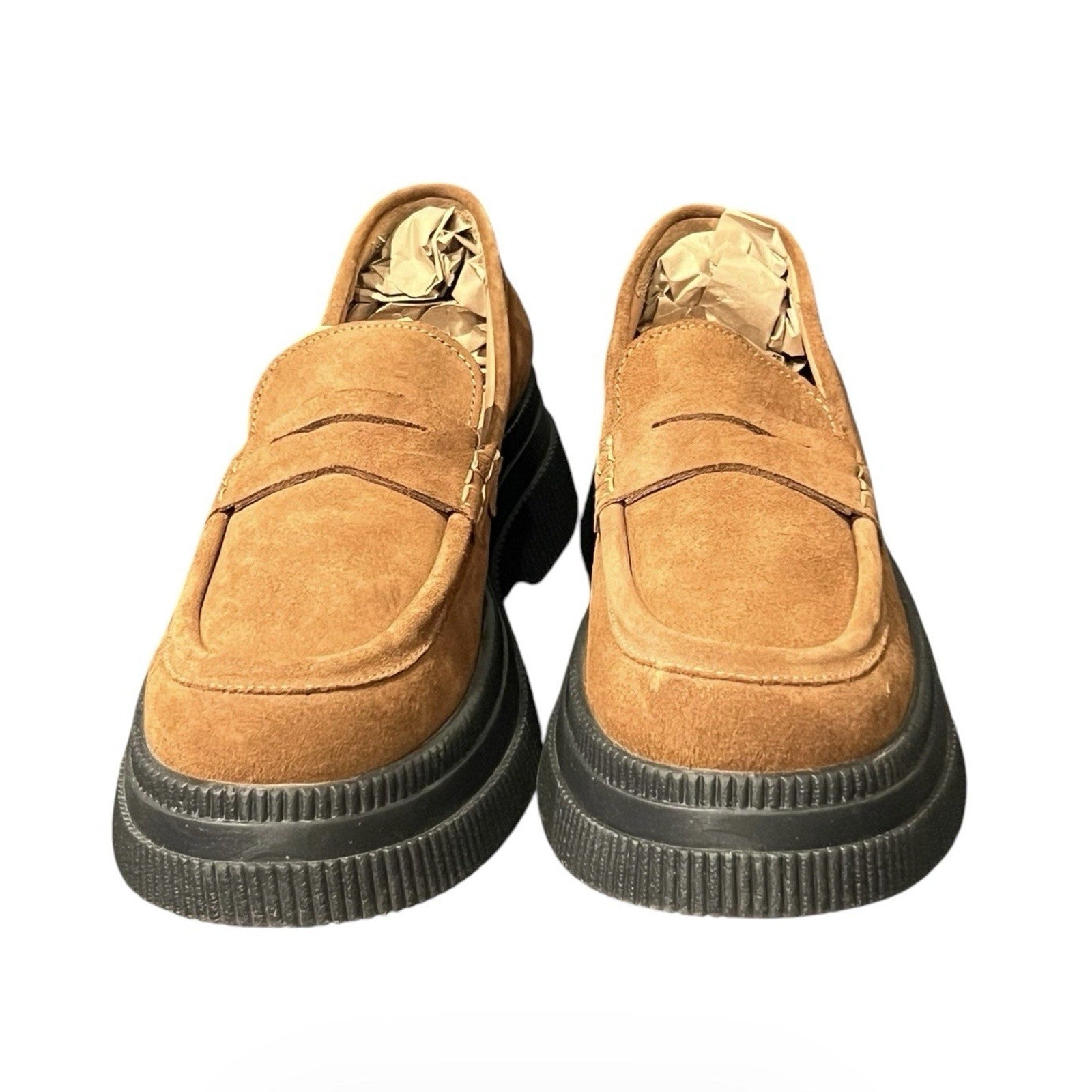 GANNI Creeper Wallaby Men’s platform loafers in a brown suede cognac EU Size 43