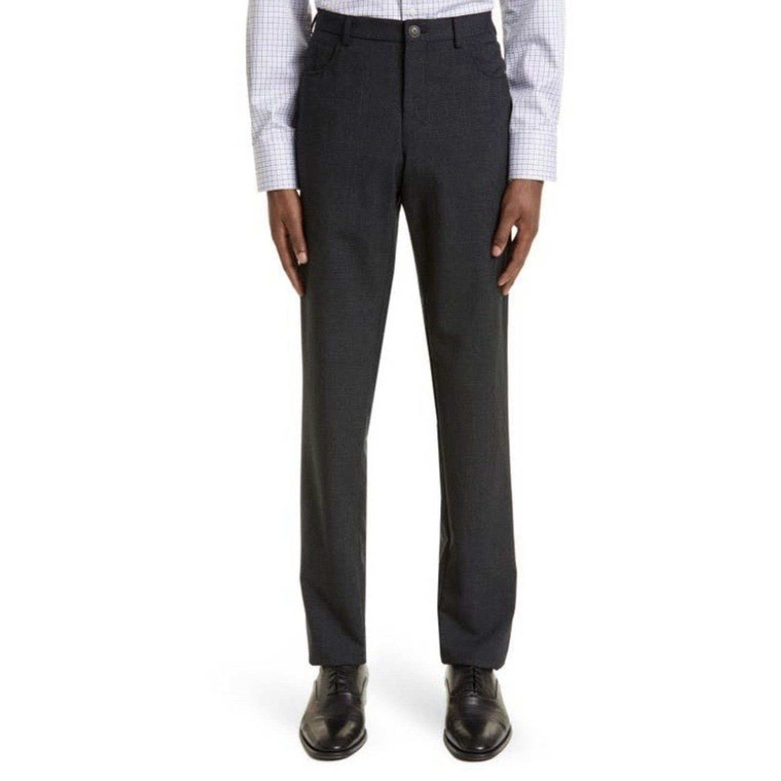 Canali Windowpane Plaid Wool Dress Pants in Charcoal Size 38 New