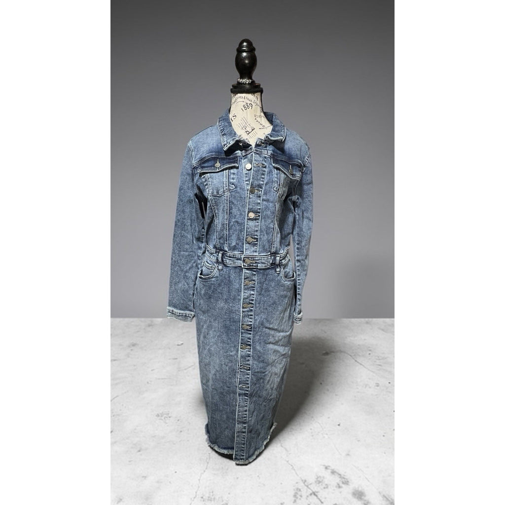 Wash Lab Raglan Denim Shirtdress button-up midi-length denim dress Size M