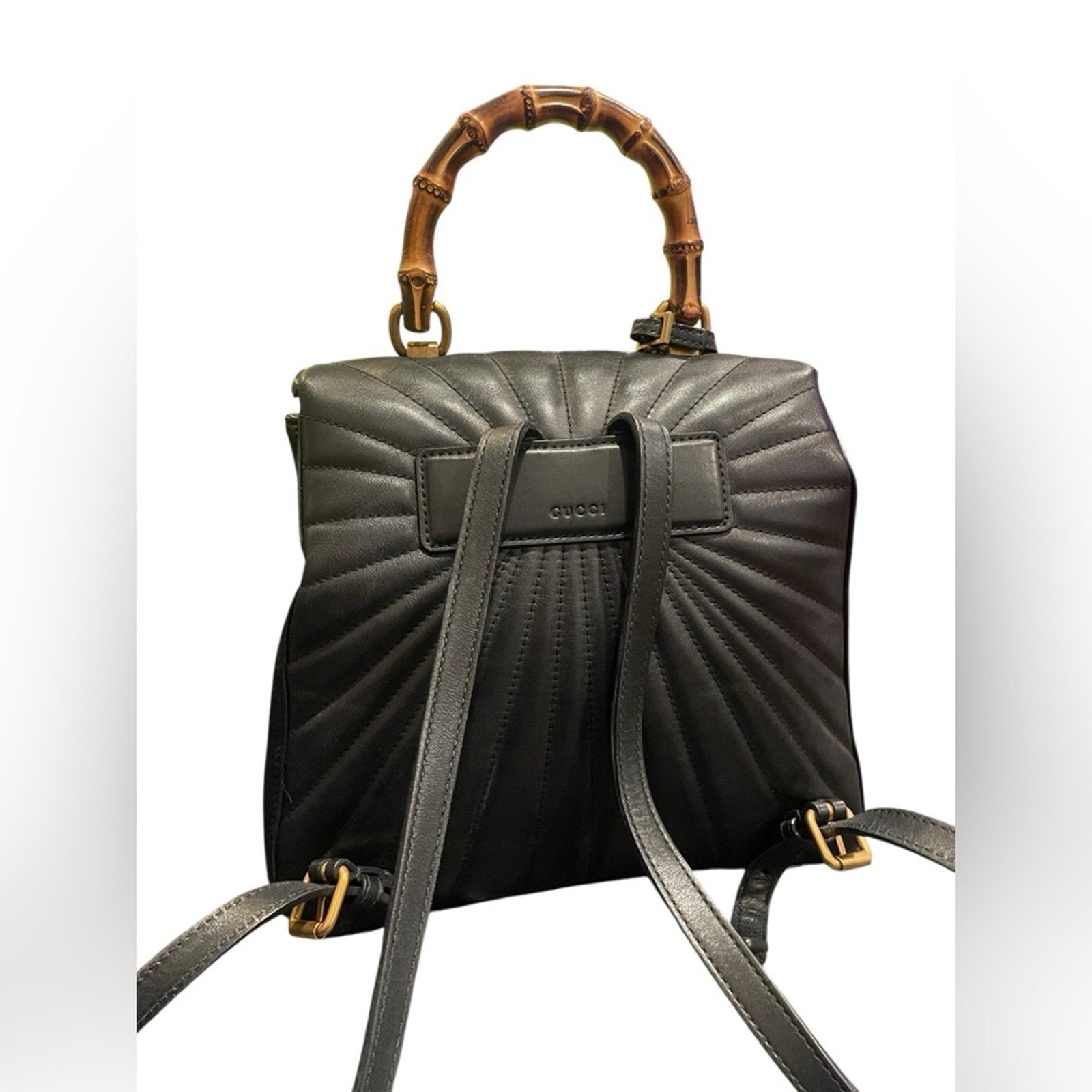 Gucci Queen Margaret Black Leather Handbag / Backpack with Bamboo Handle