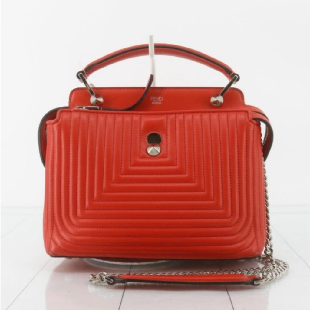 Fendi Dotcon Orange Leather Quilted Shoulder Bag