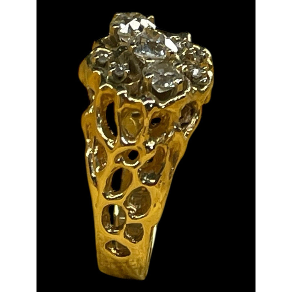 Brutalist Style 14K Yellow Gold Diamond Cluster Marked VL Sz 9 10.7 Grams