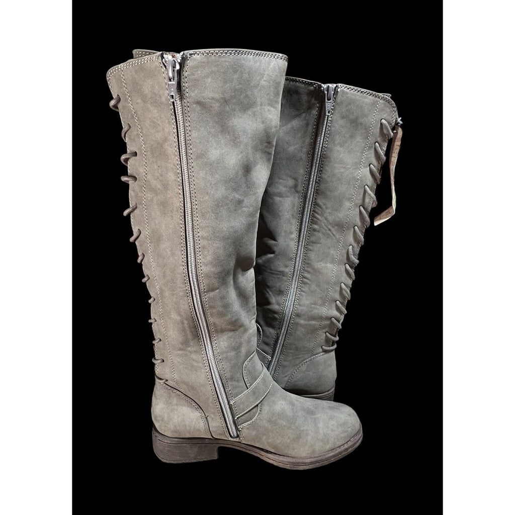 Euro Soft Gray Knee High Lace Up Boots New Size 7M