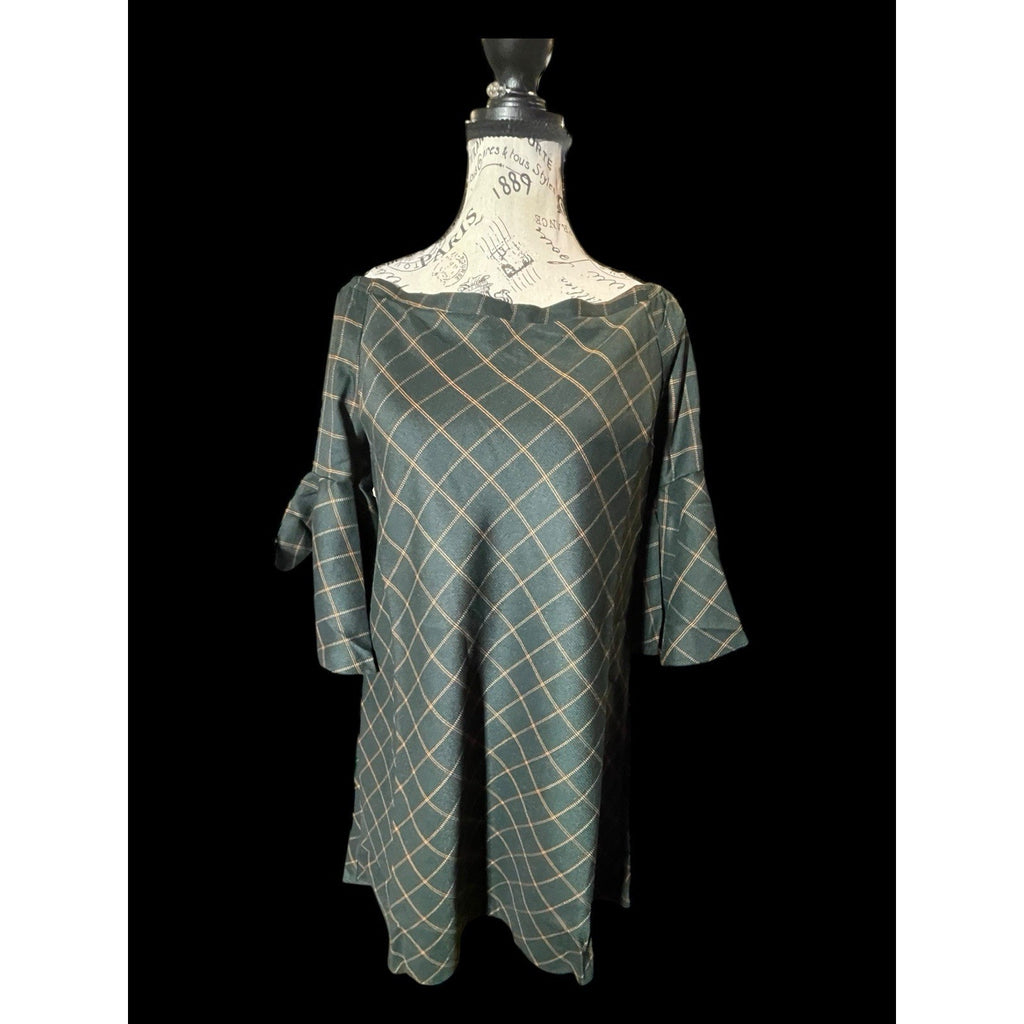 Hayden Plaid Mini Dress, Small - Bell Sleeves, NWT