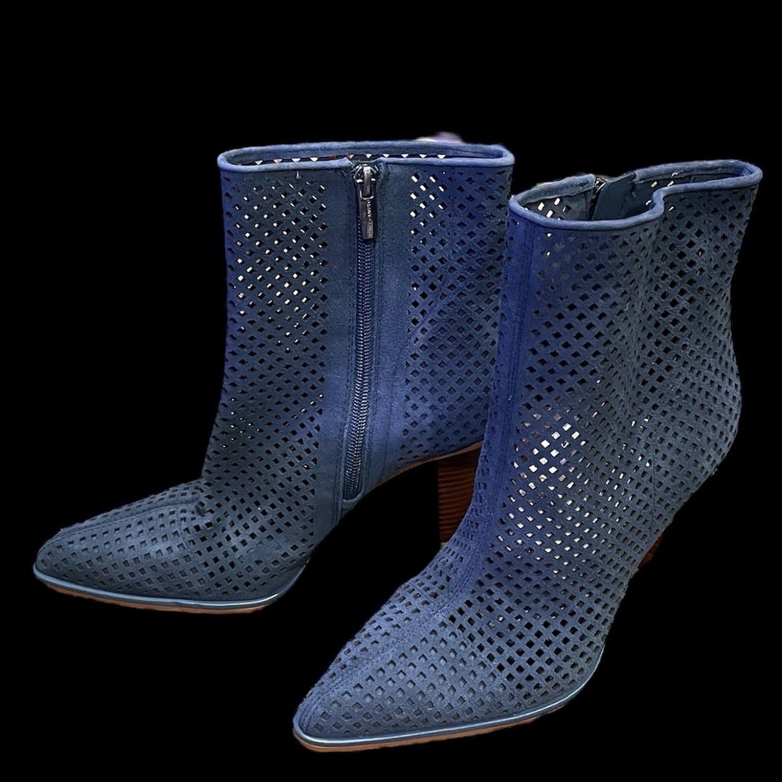 Vince Camuto Blue Suede Perforated Ankle Boots NWOB womens 8.5 M