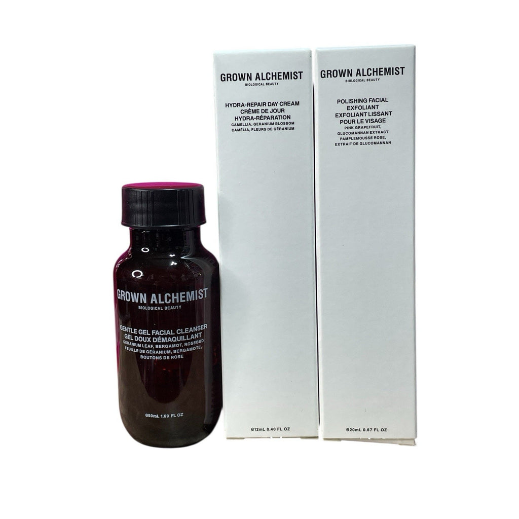 Grown Alchemist Travel Essentials Set Cleanser, Repair Cream And Exfoliant New
