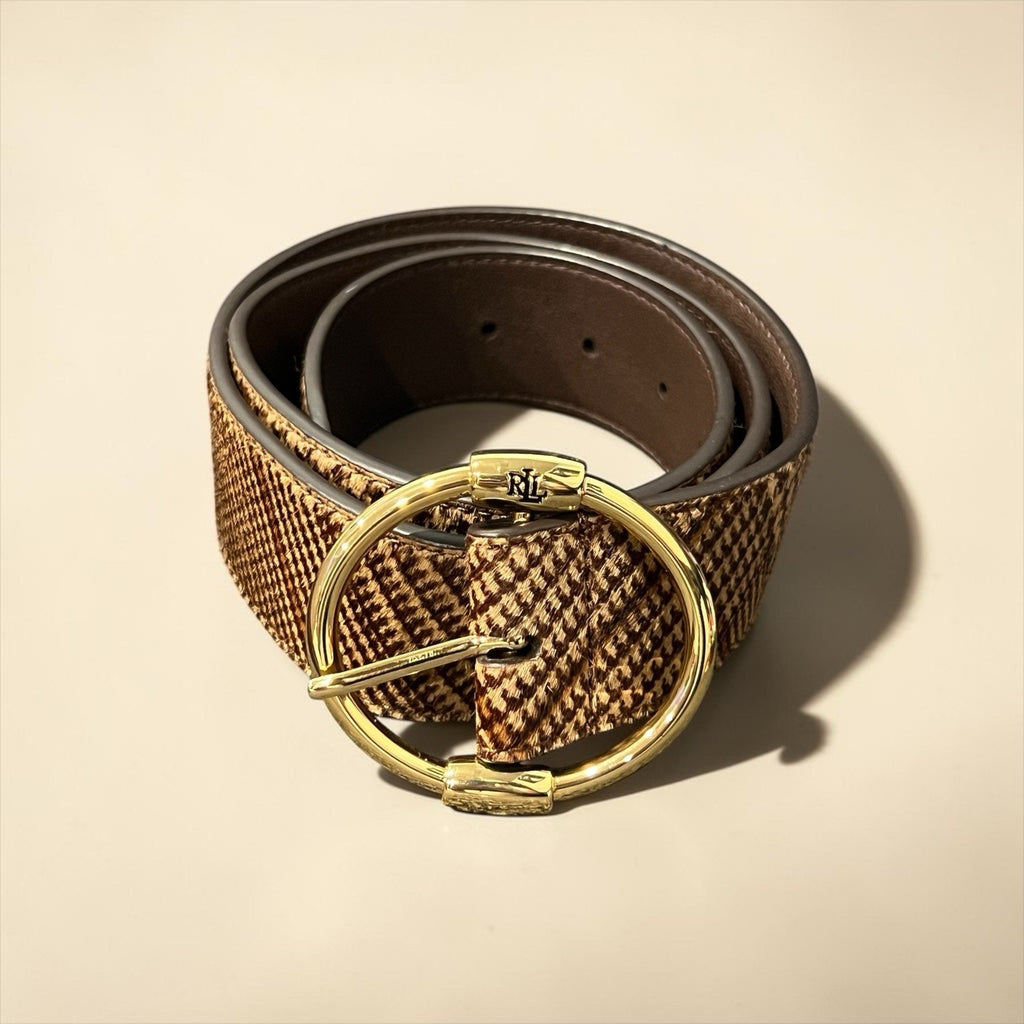 Lauren Ralph Lauren Women's Glen Plaid Haircalf Wide Belt Size S MSRP $115 New