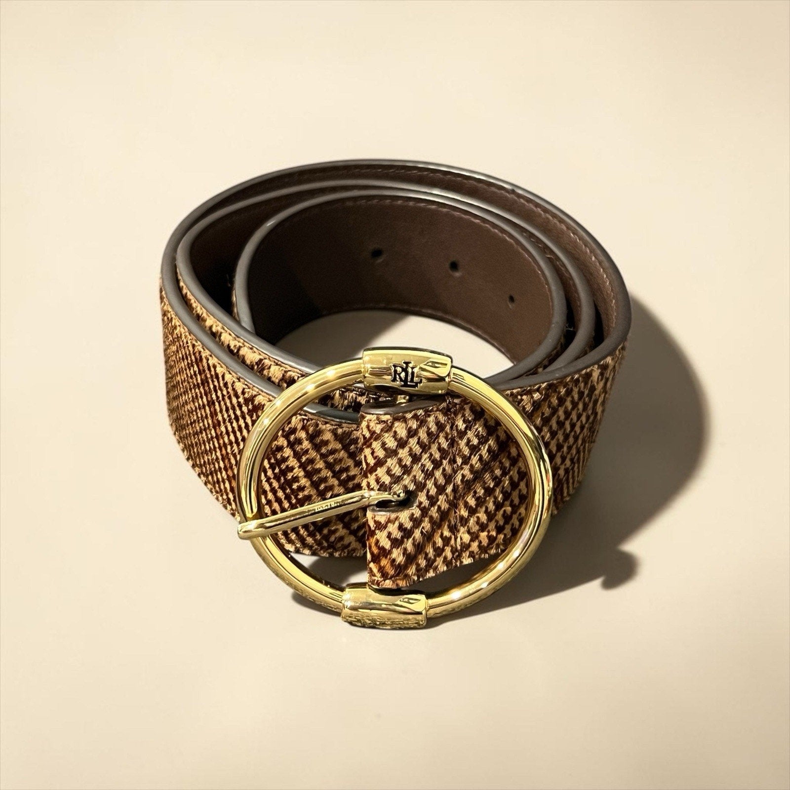 Lauren Ralph Lauren Women's Glen Plaid Haircalf Wide Belt Size S MSRP $115 New