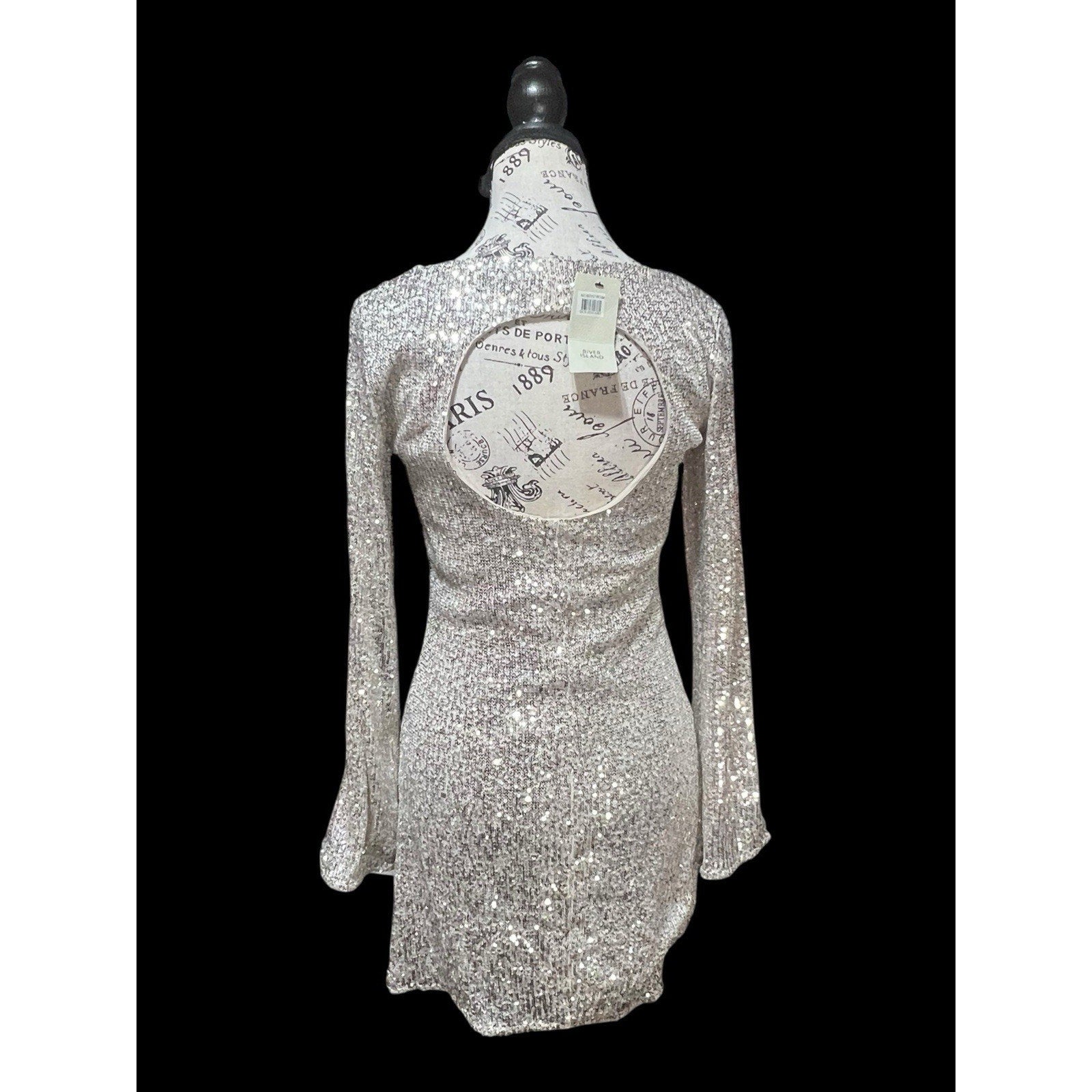 River Island Silver Sequin Dress Women’s Size 8 NWT