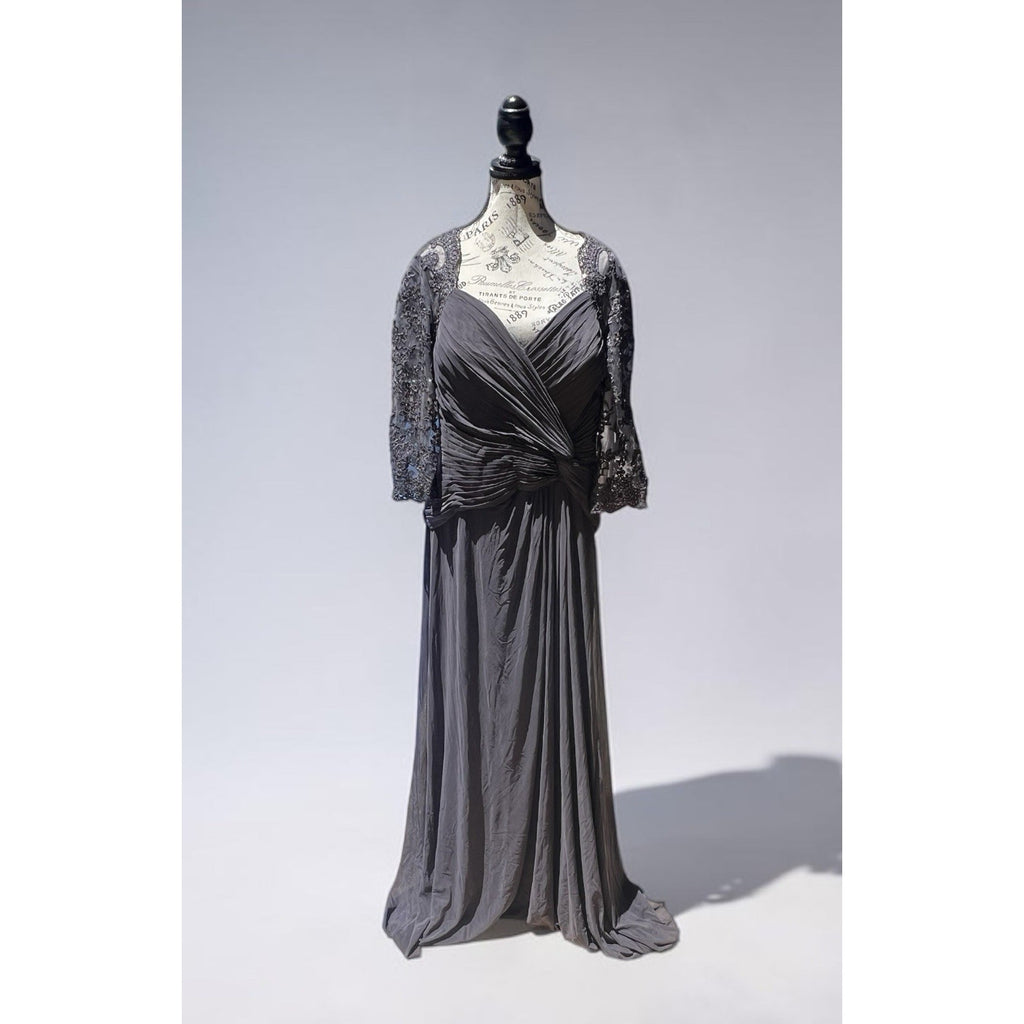 La Femme Jersey Gown with Knot Detail and Lace Sleeves New Size 12 $515 MSRP