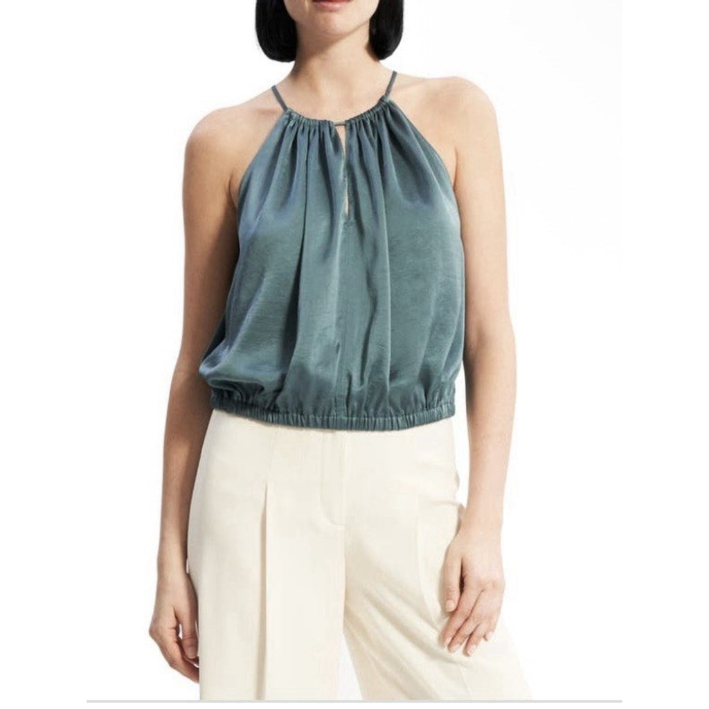 Theory Blouson Rumpled Satin Halter Top in Seafoam Size S MSRP $295