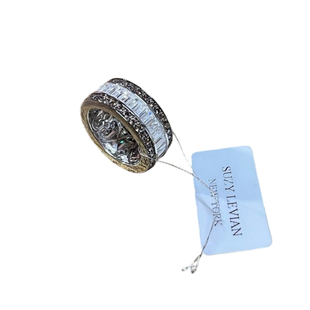 Suzy Levian Sterling Silver Ring Jewelry Chocolate & White‎ Baguette CZ size 5